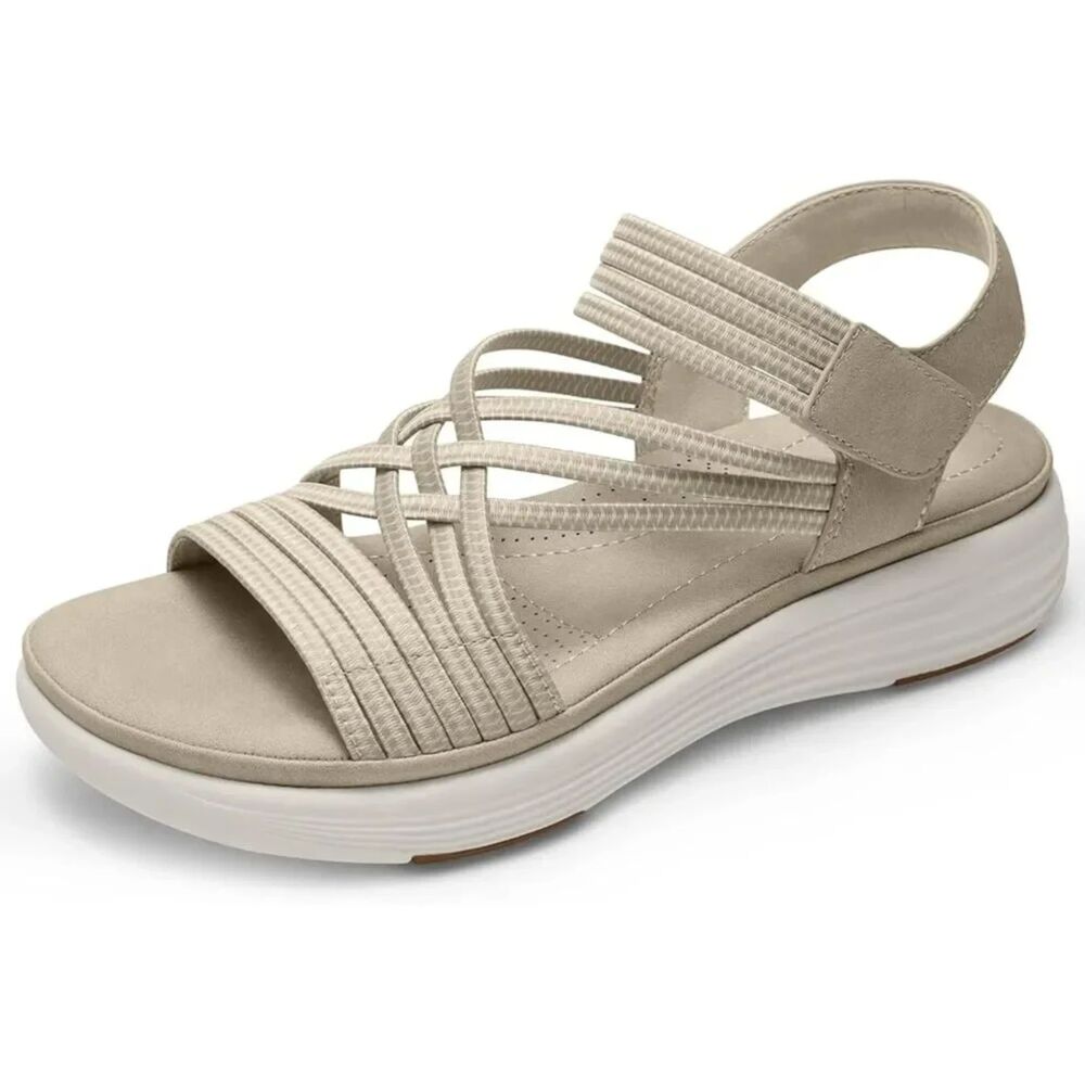 Comfortable Khaki Sandals, Elastic Strap Light Weight, Size 10, SL1-135S006